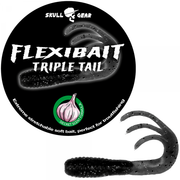 Skull Gear Flexibait Triple Tail Garlic Black - Gummidyr
