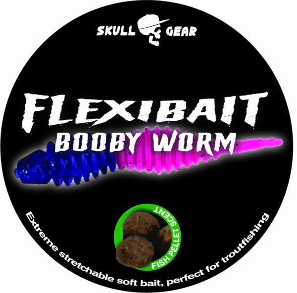 Skull Gear FlexiBait Booby Worm Fish Pellet. Blue/Pink